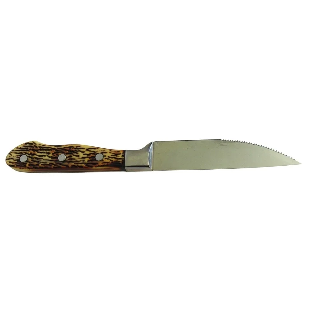 WALDO Steak Knife Serrated Blade Bone‎ Handle Silver Metal
